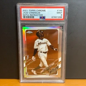 Béisbol Topps 2021 cromado Jazz Chisholm #144 radiocontrol refractor sepia PSA 9 Marlins - Imagen 1 de 6