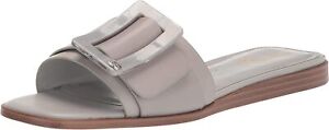 Sam Edelman Inez Pebble Grey Squared Open Toe Slip On Buckle Strap Slide Sandals
