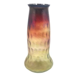 Old Amberina Vase Iridescent Glass Thumbprint Ground Czech Rindskopf Grenada - Picture 1 of 10