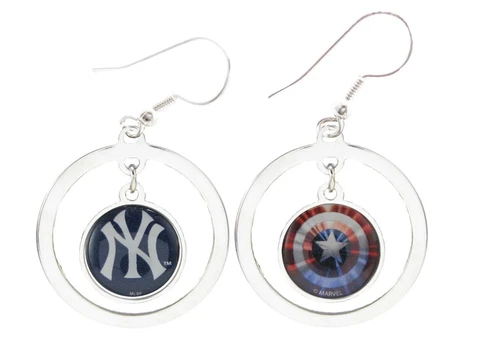 New York Yankees Captain America Two Sided Silver Hoop Marvel Earrings Jewelry Cover