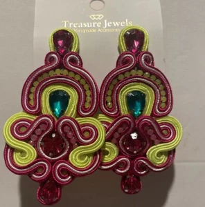 Betsy verzierte baumelnde Schatz Schmuck Handwerk Ohrstecker Magenta Gelb - Bild 1 von 5