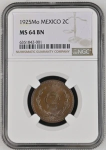 1925Mo Mexico 2 Centavos KM419 NGC MS64BN - Picture 1 of 2