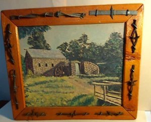 Vintage Folk Art Identified 1880's Barbed Wire Wood Picture Frame - Amarillo TX - Picture 1 of 7