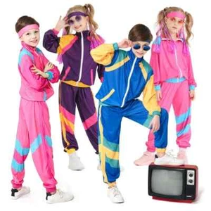 Boys and Girls 80s Kids Hip Hop Costume Top Pants Sets Outfit Retro Disco Dance - Picture 1 of 17