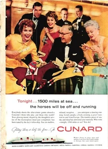 Print Ad Cunard Ships Sea Travel Games Aboard Horse Racing Vintage c1958 - Picture 1 of 1