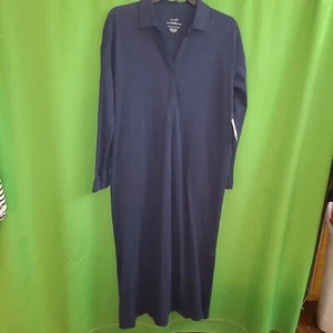 0405) NWT J JILL medium navy blue Maxi Shirtdress long cotton knit new M - Picture 1 of 9