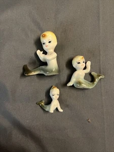 Vintage Mermaid Bone China Kitschy Figurine Tiawan Set of 3 - Picture 1 of 1