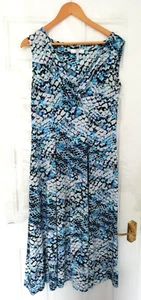 Joanna Hope 14 Two Tone Blue White Navy Stretchy Midi Dress Soft Wrap Effect - Picture 1 of 13