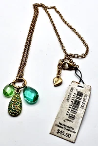 New Carolee Aqua Clear Green Crystal Rhinestone Dangle 18" Chain Necklace Pouch - Picture 1 of 8