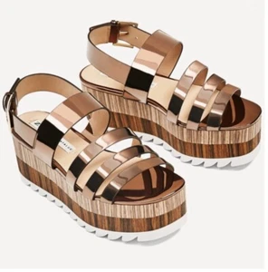 Zara Platform Sandals Shoes Slingback Bronze Adjustable Size 39 US 8 Metallic - Picture 1 of 13