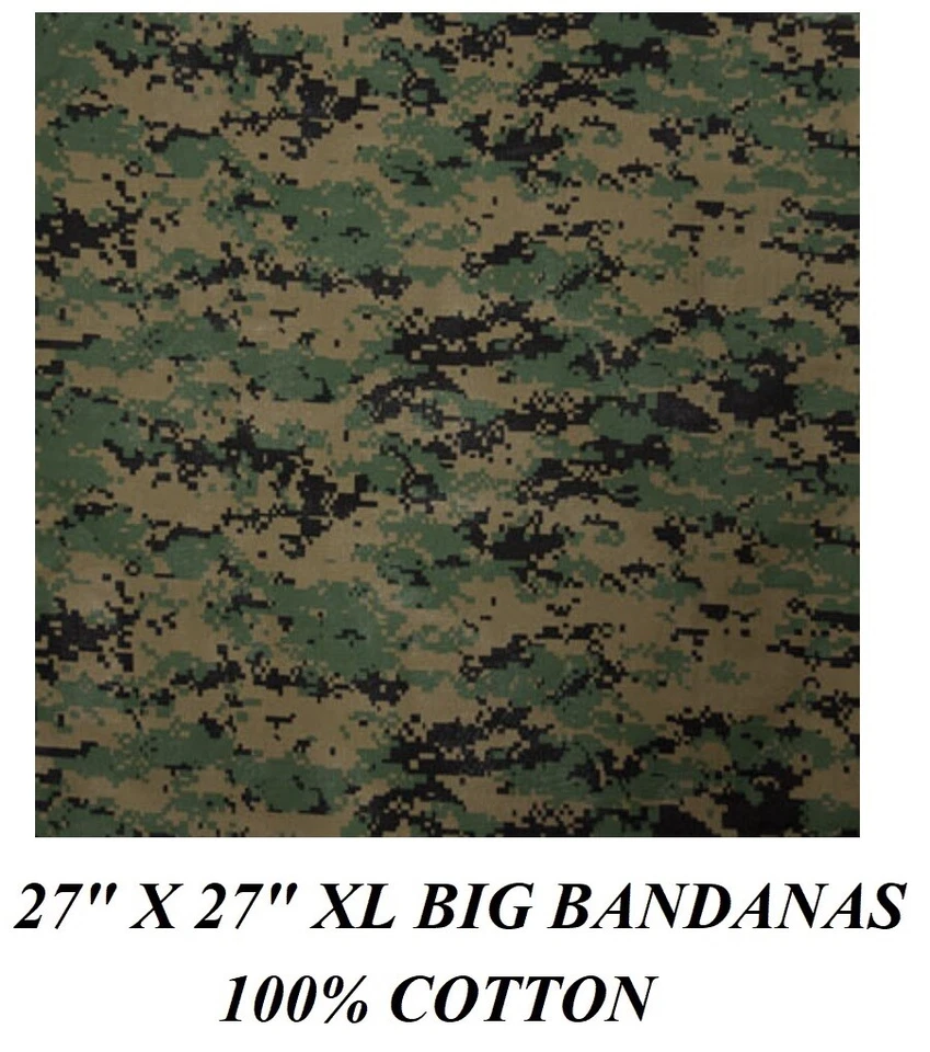 27" XL BIG DIGITAL WOODLAND GREEN CAMO Camouflage Bandana Head Neck Wrap Scarf - Image 1 of 1