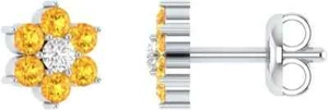 0.03cttw Real Diamond HI/SI 14K White Gold Womens Beautiful Flower Stud Earrings - Picture 1 of 3