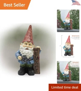 Colorful Playful Charming 12" Garden Gnome - Welcome Sign - Outdoor Decoration - Picture 1 of 11