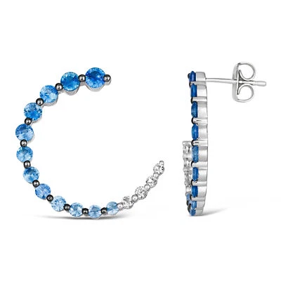 LeVian 14K White Gold Ombre Blue Sapphire Hoop Earrings 1.67ct Pushback Closure - Image 1 of 4