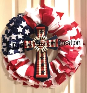4th of July Patriotic American Flag Wreath Memorial Day Front Door Hanging Decor - Picture 1 of 2