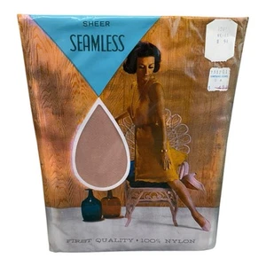 1965 Fair Lady Seamless Mesh Stockings Runguard Top & Toe 9 1/2 Beige 32” - Picture 1 of 2