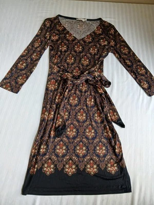 Vestido Tory Burch Mediano Azul Marino Damasco Seda Elastizado Cinturón Hasta la Rodilla Diseñador  Foto 1 de 4