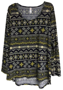 LulaRoe XL leichtes Langarm-T-Shirt U-Ausschnitt Azteken Hi-Lo Ethno neu ohne Etikett - Bild 1 von 11