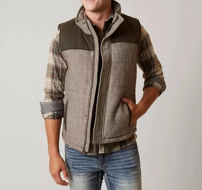 BKE Mens Gray Tweed Puffer Vest Mock Neck Sleeveless Jacket Size XL - Image 1 of 4