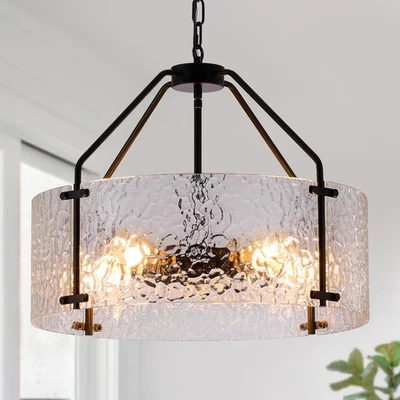 Glass Drum Chandelier for Dining Room 20'' Entryway Light Fixture 5-Light Kit... - Image 1 of 4