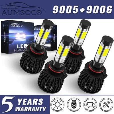4x 9005 9006 LED Combo Faros Bombilla Alta Baja Kit Xenón 6500K Super Blanco Foto 1 de 4