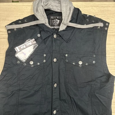 Chaleco BARE FOX Hombres De Colección 2XL Negro Retro Tachonado Punk Y2K (08) Sudadera con Capucha Extraíble Foto 1 de 4