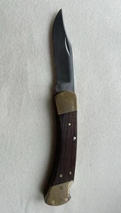 Vintage Buck 110 Hunter Folding Knife USA Brass Wood - Picture 1 of 18