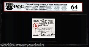 KEELING & COCOS ISLANDS 1/4 RUPEE P-S124 1902 UNC BRITISH ADMINISTRATION NOTE - Picture 1 of 2