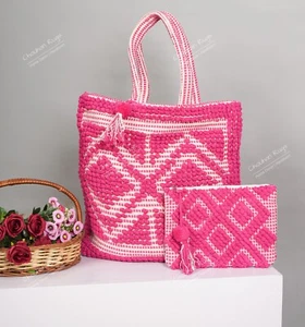 2 Säcke Stroh Strand Schultertaschen Handarbeit Gewebte Handtasche Damentaschen - Bild 1 von 3