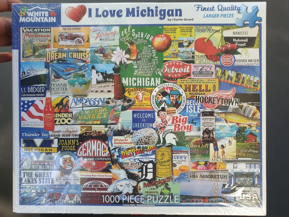 White Mountain I Love Michigan Collage 1000 PC Jigsaw Puzzle