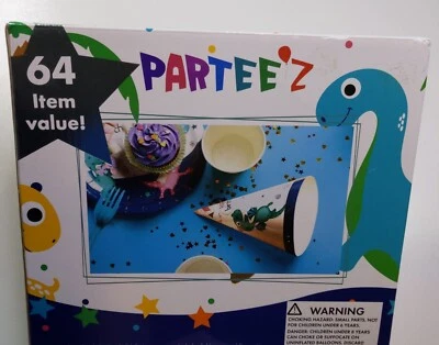 Kit de fiesta de cumpleaños de dinosaurios de 64 piezas - vajilla y decoraciones todo en uno Foto 1 de 4