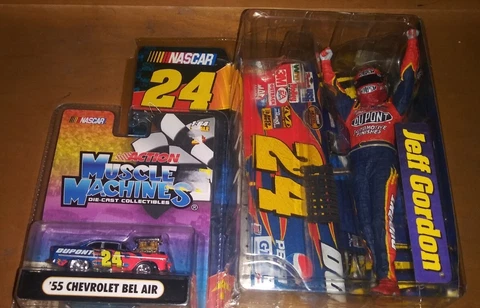 2005 McFarlane Jeff Gordon #24 Action Figure #24 55 Chevy Bel Air Muscle Machine Cover