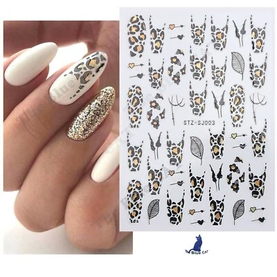 Nail Art Stickers Leopard Print Black and Gold Self Adhesive Transfer NEW 2022