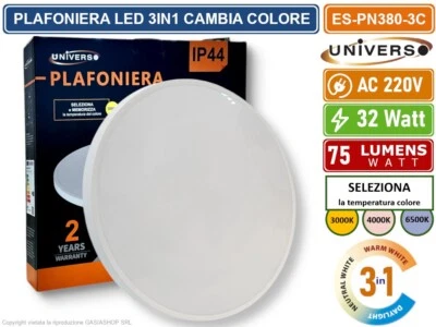 PLAFONIERA LED CIRCOLARE 32W SMD COLORE LUCE SELEZIONABILE 3IN1 DA ESTERNO IP44 - Immagine 1 di 4