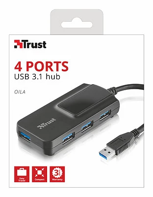 NEW TRUST 21318 4 PORT USB 3.0 HUB, COMPATIBLE WITH BOTH USB 3.0 & USB 2.0 - Image 1 of 4