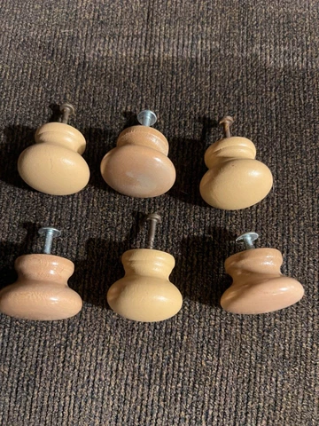 6 Vintage Used 1.5” Wide 1” Base Wooden Drawer Knobs Pulls Cover