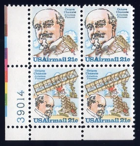 Scott #c93-c94a Octave Chanute Airmail Plate Block of 4 Stamps - MNH P#39014 - Picture 1 of 2