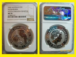 2000 Australia Kookaburra S.Carolina privy 1 oz Silver NGC ms 70 Rare POP 3 - Picture 1 of 1