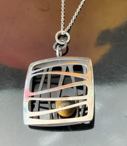 1960-70's Elis Kauppi Modernist Tigers Eye Necklace Finland Sterling Silver Rare - Picture 1 of 15