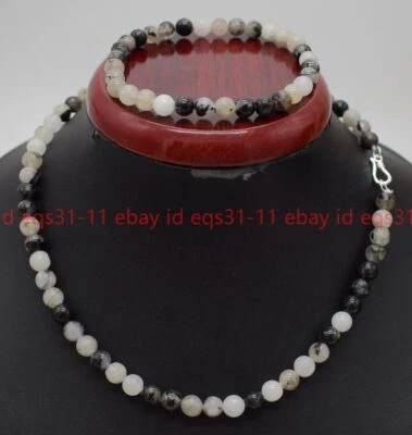 Nuevo 6/8/10mm Cuarzo Negro Rutilado Redondo Piedras Preciosas Cuentas Collar Pulsera Conjunto Foto 1 de 4
