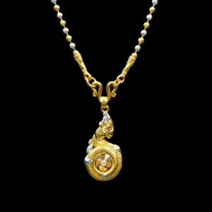 Dragon Naga Pendant with Necklace 24K Gold Plated Thai Amulet Wealth Fortune - Picture 1 of 6