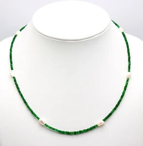 Tsavorite Chain With Genuine Pearls Green Garnet Necklace Noble Gift ca.49,5 CM - Picture 1 of 3