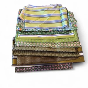 11 Pc Bundle Lot Green Moss 100% Italian Silk Fabric Remnant DIY Sewing - Picture 1 of 5