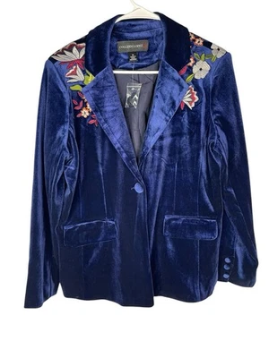 COLLEEN LOPEZ Women's Blue Floral Embroidered Velvet Blazer NWT Medium - Image 1 of 4