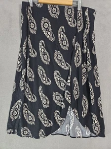Knox Rose Boho Midi Skirt Black Cream Paisley Whimsy Goth Slit Ruched Large - Picture 1 of 7