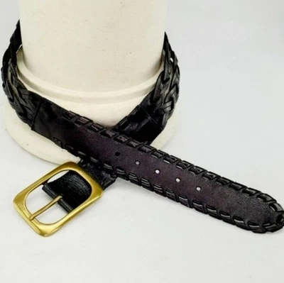 Linea Pelle Size Medium Black Braided Genuine Leather Belt Boho Western - Image 1 of 4