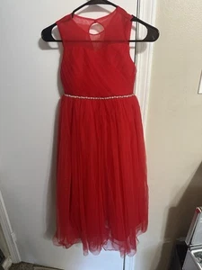Girls Red Formal Lined Dress Size 10/12 - Picture 1 of 2