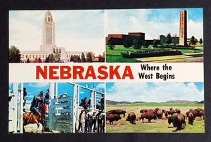 Nebraska Where the West Begins NE Postcard 1960s Greetings Buffalo Boys Town UNP - Picture 1 of 2