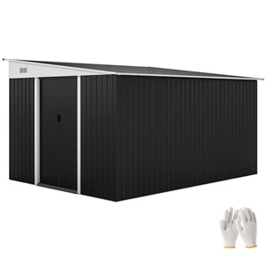 Outsunny 11.3x9.2ft Steel Garden Storage Shed Double Sliding Doors 2 Vents Black - Picture 1 of 11