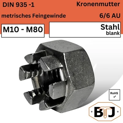 DIN935 Kronenmutter m. Feingewinde Stahl Kl.6 blank Sicherungsmutter Splintsiche - Bild 1 von 4